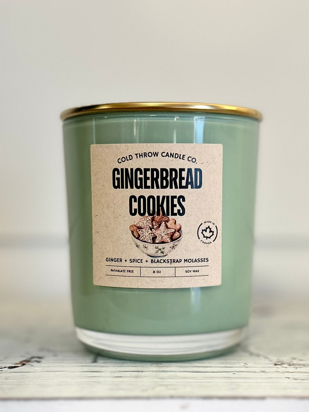 Gingerbread Cookies Sage Green Glass Jar with Gold Lid - 8oz