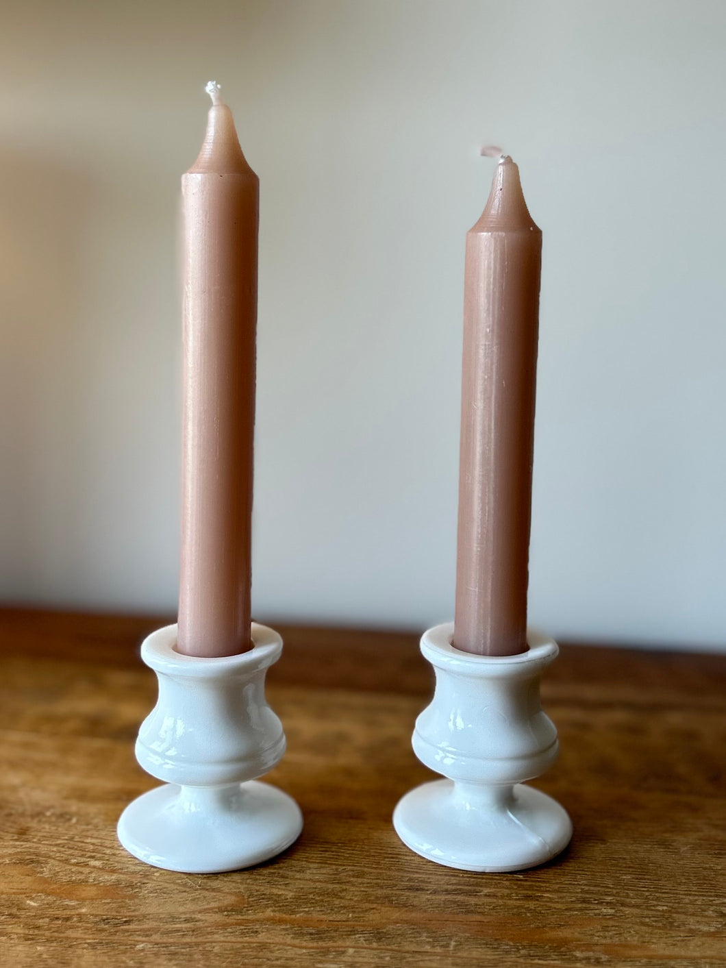 Pair of Vintage Footed Milk Glass Candle Stick Holders