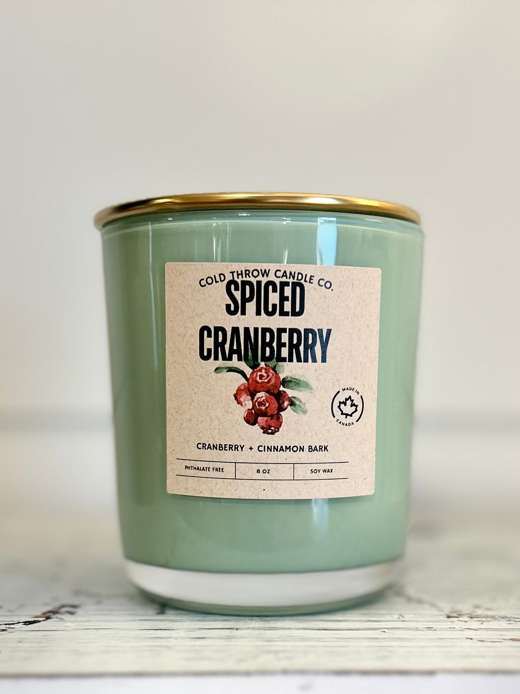 Spiced Cranberry Sage Green Glass Jar with Gold Lid - 8oz