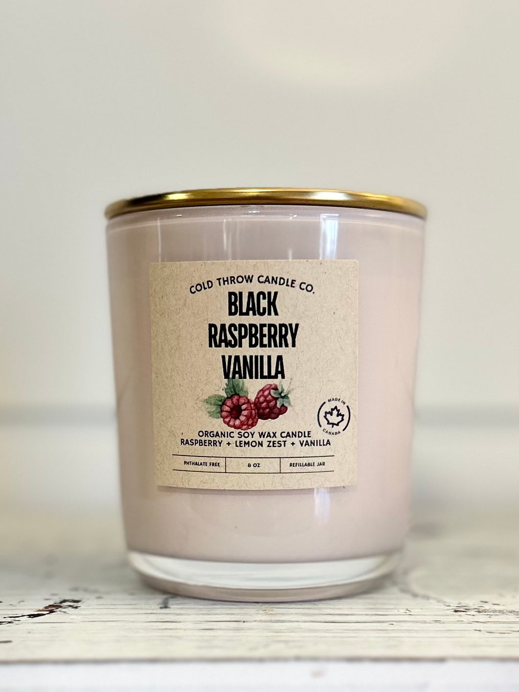 Black Raspberry Vanilla Blush Glass Jar with Gold Lid - 8oz