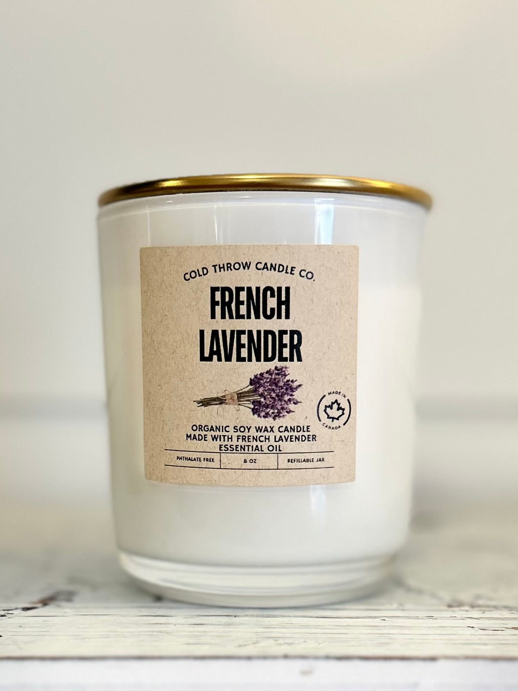 French Lavender White Glass Jar with Gold Lid - 8oz